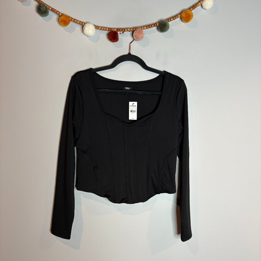 NWT Express Body Contour black long sleeve bustier corset top